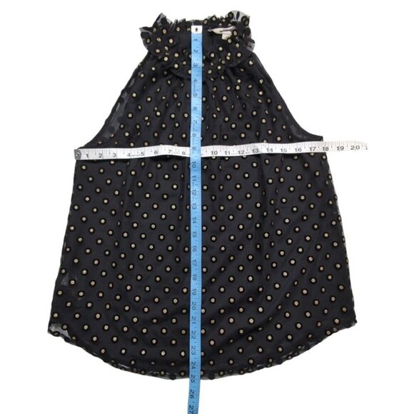 Black Halter Neck Polka Dot Top Ruffle Coquette Flocking By Loft Women Small - Picture 7 of 7